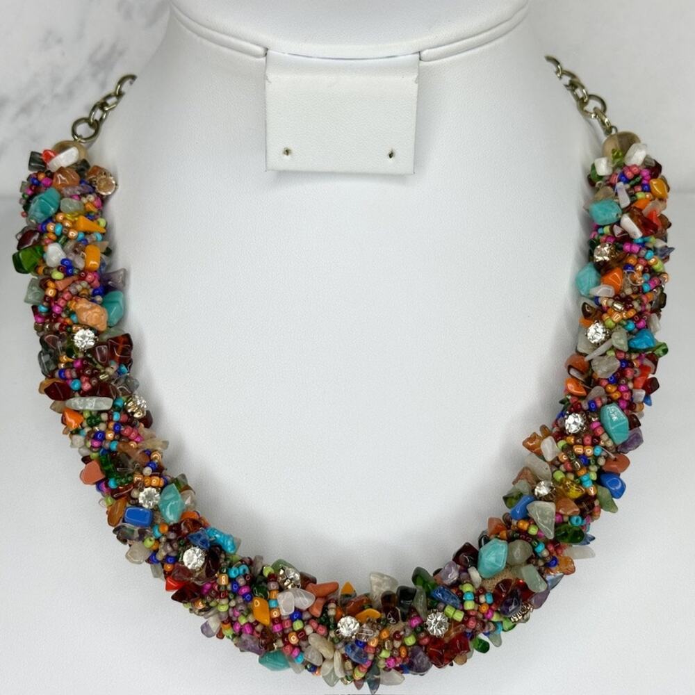 Chico's Chunky Beaded Gold Tone Necklace ✨